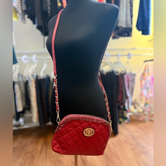 Vintage Sharif Red Quilted Crossbody Bag Chain Strap Leather Luxe Small Purse - Picture 2 of 10